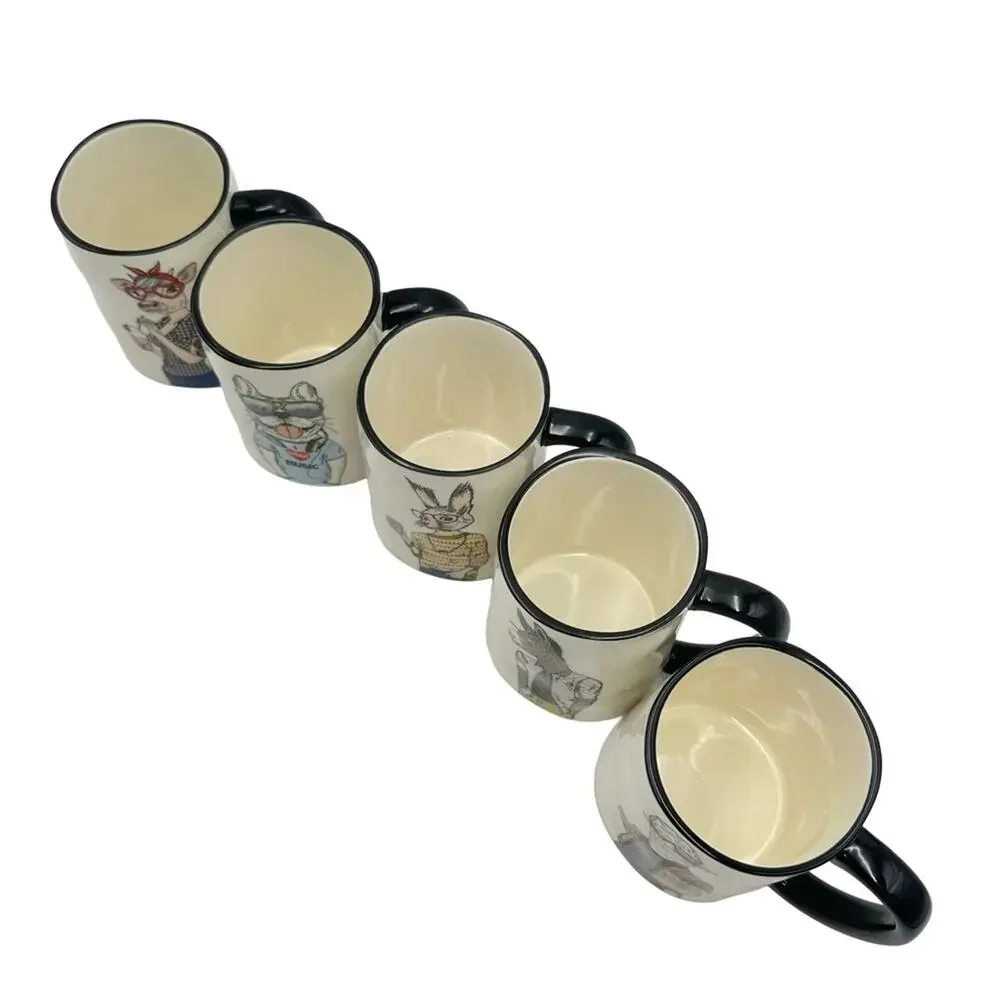 Hipster Animal Coffee Mugs 5pc Set - 17.5 oz Stoneware by Signature Housewares